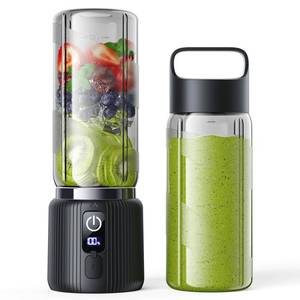 lot 1644 image: COKUNST Portable Blender, Small Smoothie and Shake Maker with 8 Blades, Compact Personal Blender with LED Display, USB C Rechargeable Juice Mixer with Extra Lid for Travel, Gym, Home, 17oz, Black