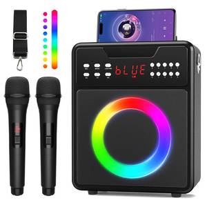 Karaoke Machine for Adults and Kids, Portable Karaoke Machine with 2 Wireless Microphones, Karaoke Speaker with LED Lights Supports USB/AUX in/TF Card for Home Party and Outdoor Event