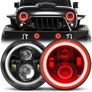 lot 1655 image: MGLLIGHT 2PCS 7 Round DOT Red Halo LED Headlights with Turn Signal - H6024 HiLo Projector Sealed Beam for Wrangler JKTJCJLJ - Plug and Playin