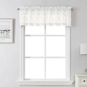 lot 1656 image: Lecloud Leia Ivory Sheer Valances for Windows 14 Inch Length 2 Pcs, Jacquard Leaf Textured Cafe Kitchen Short Curtains with Dual Rod Pockets, Small Curtain for Living Room Bedroom, 28 W x 14in Lin