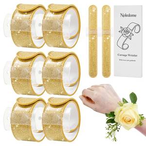 lot 2477 image: Noledome Corsage Wristlet Set of 6 - Gold Slap Bracelet Bands with Acrylic Base - Comfortable Corsage Wristlet Bracelets for DIY Crafting - Elegant Wrist Bands for Wedding - Prom - Party - Photoshoot (No Flowers Included)