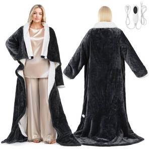 lot 3185 image: PASAMIC Electric Wearable Heated Blanket with Foot Pocket, Heated Blanket Wearable with Sleeves, Flannel and Sherpa Electric Throw, 10 Heat Settings and 2-8H Auto Shut-Off, 50  7018in, Dark Greyin