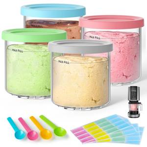 lot 3190 image: 4 Pack Creami Pint Containers and Lids for Ninja, Compatible with Ninja NC299 NC300 NC301 Series Creami Maker Machine Accessories, BPA Free and Dishwasher Safe, Assorted Colors