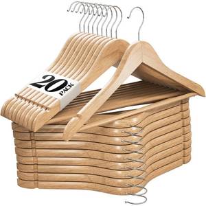 lot 3202 image: Premium Wooden Hangers 20 Pack - Durable Non Slip Coat Hangers Heavy Duty- Natural Solid Wood Hangers - Clothes Hangers with Chrome Swivel Hooks - Great for Jacket, Dress, Suit Hangers, Home-It