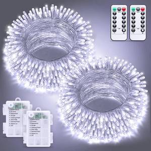 lot 4154 image: JMEXSUSS 2 Pack White Battery Operated Christmas String Lights, Each 33ft 100 LED Wedding Lights Outdoor Indoor, with 8 Modes Remote Waterproof