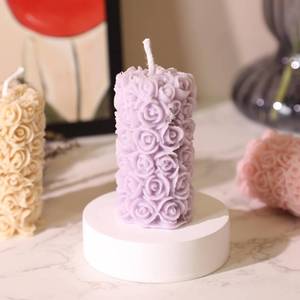 lot 4158 image: Rose Flower Clusters Aesthetic Scented Candle,60G Handmade Carved Flower Soy Wax Aroma Decorative Art Candle for Table Photo Prop Valentinefts Day Wedding Birthday (Purple)
