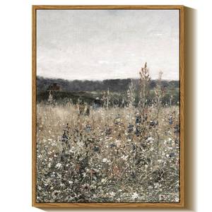lot 4186 image: InSimSea Framed Canvas Prints Art Vintage Decor, Wildflower Field Meadow with Flowers Painting, Rustic Landscape Wall Art for Living Room Bedroom Home Bathroom Wall Decor, 12x16inch