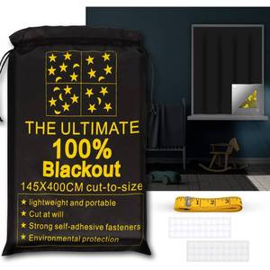lot 4192 image: RUseeN Portable Blackout Shades (157 x 57in) Travel Window Blackout Curtains, 100percent Blackout Material Temporary Blinds for Baby Nursery, Bedroom, Dorm Room, or Travel Usein
