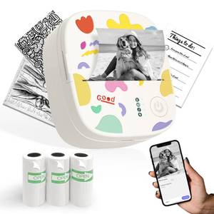 lot 4213 image: XenGro Mini Sticker Printer AHM2, Mini Thermal Printer with 3 Rolls Paper, Portable Bluetooth Inkless Printpods, Pocket Label Maker Suitable for Creative Kids DIY, Diaries, Photos, Study Notes -White