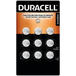 lot 4219 image: Duracell 2032 Lithium Battery, 9 Count (Pack of 1), Compatible with AirTag, Child Safety Features, Key Fob, CR2032 3V Cell