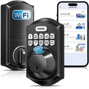 TEEHO TE012W WiFi Smart Lock, Fingerprint Door Lock with Built-in Wi-Fi, Keyless Entry Keypad Smart Deadbolt, App Remote Control, Alexa Compatible, IP55 Waterproof for Front Door  Matte Black