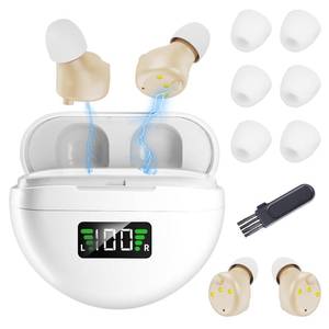 lot 4238 image: Hearing Aids for Seniors and Adults - Rechargeable Hearing Amplifiers with Noise Canceling Invisible Hearing Aid With Portable Charging Case and Button Volume Control