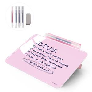 lot 4255 image: Small Desktop Glass Dry-Erase Whiteboard - 8 X 6 Inches Tabletop Easel Whiteboard with Stand, Desk Board Buddy for Artist, Teacher and Student