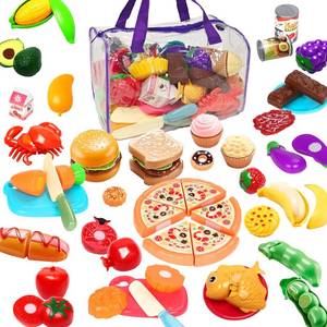 lot 4268 image: 81PCS Cutting Play Food Sets for Kids Kitchen, Fake Food Toys with Storage Bag, Toy Food Set Pretend FoodFruitVegetable Kids Play Kitchen Food Toys Christmas Birthday Gifts Toy for Toddler Children