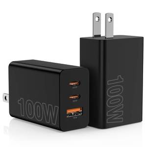 lot 4270 image: 2Pack 100W USB C Wall Charger Block, 3-Port USB C Charging Adapter,65W Type C Super Fast Charging Power Plug Cube for MacBook ProAir,i-Pad Pro,i-Phone 171615, Galaxy S25,and More-Black