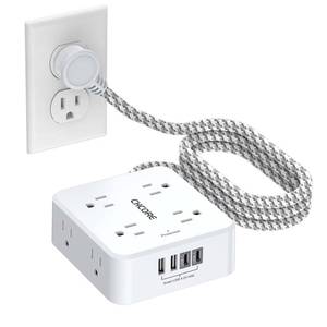 lot 4286 image: Surge Protector Power Strip - CHCORE 5Ft Braided Extension Cord with 8 Outlets with 4 USB (2 USB C) Charging Ports, Flat Plug Multi Plug Outlet Extender Charging Station for Home Office, ETL, White