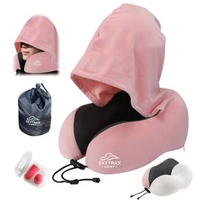 lot 5913 image: Travel Pillow with Extra Large Hood for Airplane Long Flights Privacy and Comfort Memory Foam with Velvet Cover for Road Trip HeadandNeck Support for Plane Office Cars Sleeping and Rest (Pink)
