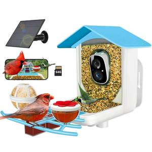 lot 5914 image: 64GB Smart Bird Feeder with Camera Solar Powered, 2K 3MP HD Live Video andPlayback on Phone, AI Identify 10,000 Bird Species, 2.4G WiFi Bird Feeder Camera Wireless Outdoor House-Bird Watching (Blue)