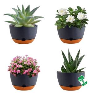 lot 5922 image: Nooulap 4 Pack Self Watering Pots for Indoor,8 Inch Plant Pot Outdoor Plastic Flower Pot with Drainage and Saucers(Grey)