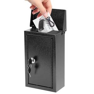 lot 5923 image: xydled Wall-Mounted Key Drop Box with Key Lock, Metal Mailbox, Indoorand Outdoor Storage Box, Hanging Secured Postbox, for Home and Business Use, 5.5X 3.0X 9.8 inch, Black