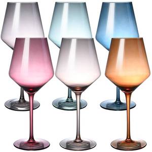 lot 5930 image: LUXULISH Colored Wine Glasses Set of 6, Long Stem Hand Blown Premium Crystal Red White Wine Glass, Great Gift Set for Wife and Mom, Wedding, Anniversary, Christmas, Birthday - 18Oz