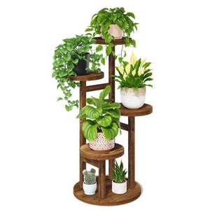 lot 5944 image: LASZOLA Black 4 Tiered Wooden Plant Stand Indoor with Heavy Duty Planter, Large Multiple Level Vertical Flower Rack for Narrow Corner, Sturdy Rustic Shelving Organizer Holder for Modern House Bathroom