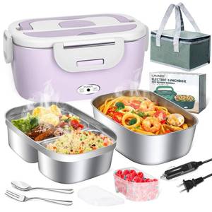 lot 5947 image: LAVAED Heated Lunch Box Electric Portable Food Warmer - 80W Fast Heating Food Heater for Adults Women, With Dual 1.5L SS Containers All Accessories for CarTruckOffice, Leakproof, BPA Free, Purple