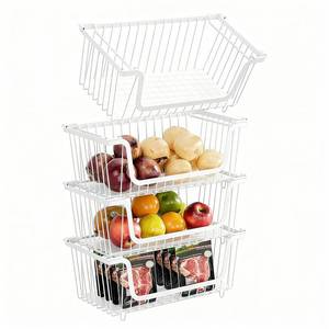 lot 5952 image: GAOKASE 4 Pcs Stackable Wire Baskets for Pantry Organizers and Storage,Vegetable Fruit Basket for Countertop,Kitchen Storage Metal Baskets,Produce Potato Onion Storage Bin,White