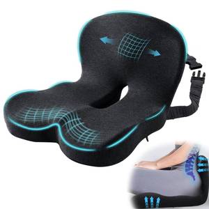 lot 5958 image: Mosxoed Ergonomic Seat Cushion with Adjustable Strap, Memory Foam Office Chair Seat Cushion with L-Shaped Design, Car Seat Cushion Fits for Truck Driver Semi Truck, Gaming Chair, Desk, Dark Gray