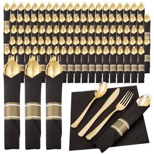 lot 5962 image: Supernal 120Pack Pre Rolled Silverware Set, Wrapped Disposable Silverware Set, Disposable Utensils Includes 120 Plastic Forks and Spoons, 120 Plastic Knives, 120 Napkins for Wedding, Birthday, Party