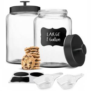 lot 5965 image: KooK Glass Storage Containers with Lids, Glass Jar with Lid, 1 Gallon, Set of 2, Glass Canister, Storage, Laundry, Kitchen Jar, (Circular, Black)