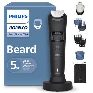 lot 6234 image: Norelco Philips Beard Trimmer 5000 Series, Menfts Face Trimmer, 100percent Waterproof BeardSense Tech, Precision Trimmer with Fading Combs, Self-Sharpening Blades, Hair Collector and Charging Stand, BT578540
