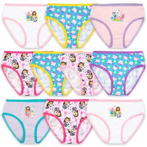 lot 6240 image: Gabby�s Dollhouse Girls� 10-Pack 100percent Combed Cotton Underwear, Sizes 23T, 4T, 4, 6 and 8