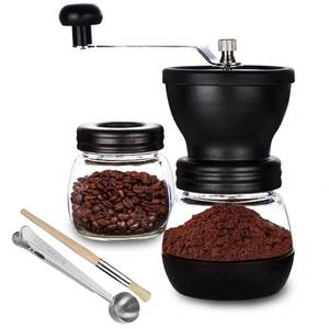 lot 6241 image: PARACITY Manual Coffee Bean Grinder with Ceramic Burr, Hand Coffee Grinder Mill Small with 2 Glass Jars( 11OZ per Jar) Stainless Steel Handle for Drip Coffee, Espresso, French Press, Turkish Brew