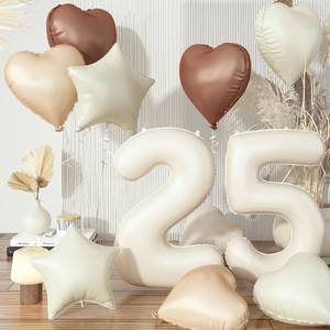 lot 6293 image: 25th Birthday Balloons Set, Nude Brown Sand White Neutral Heart Balloon Decor, Cream Beige Tan Foil Number 25 Balloon Star Balloon for Women Men Birthday Anniversary Party Boho Decoration Supplies