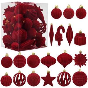 lot 7818 image: Velvet Christmas Ornaments Balls Set Hanging Balls for Xmas Tree Decorations Burgundy 50Pcs