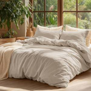 lot 7838 image: Bedsure 100percent Washed Cotton Duvet Cover Oversized King - Oatmeal Minimalist Cotton Duvet Cover Linen Like for All Seasons - GentleSoft� Plain Simple Bedding, Oatmeal, Oversized King, 120x98inin