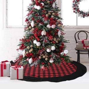 lot 7851 image: Medoore Red and Black Buffalo Plaid Check Christmas Tree Skirt 48 inches, Country Xmas Tree Decorations Tree Skirts Double Layers Holiday Ornaments