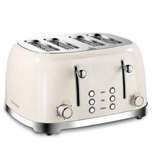 lot 7861 image: 4 Slice Toaster Roter Mond Retro Stainless Steel with Bagel Defrost Cancel Function, 6 Browning Settings, Extre Wide Slot and Removable Crumb Tray, Cream, ST033