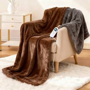 lot 7865 image: Eastsora Electric Heated Blanket Throw 50ftftx60ftft � Soft Dual-Sided Flannel, 12 Heat Settings, Smart Timer, ETL and FCC Certified, Machine Washable (Brown and Gray, Single(50x60in))in