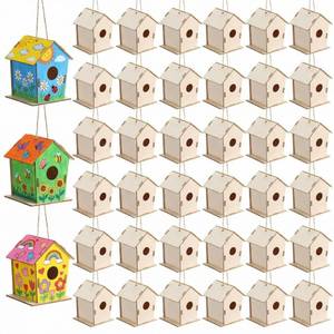 lot 7867 image: DoubleFill 48 Pcs 4.33 Wooden Bird Houses Bulk for Kids DIY Unfinished Hanging Birdhouse for Crafts Art Wood Toys boy Girl Class Activity Creative Project Parties Design Valentines Craftsin