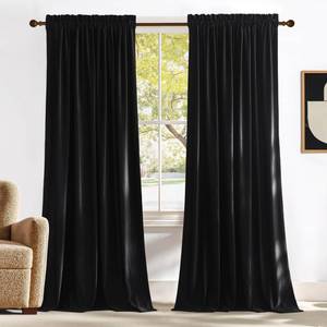 lot 7877 image: NICETOWN Black Velvet Blackout Curtains 96 inch Long for Living Room and Bedroom, Thermal Luxury Solid Heavy Rod Pocket DrapesWindow Treatments for Hall, Theater (2 Pieces, 52 W)