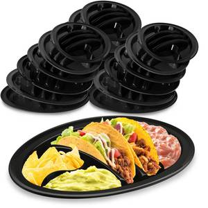 lot 7896 image: Roshtia 24 Pcs Taco Holder Fiesta Bulk with 2 Stand Holder 4 Compartments Plastic Tray for Soft and Hard Shell Tacos, Microwave Safe for Soft and Hard Shell Tacos(Black)