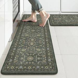 lot 7906 image: KIMODE Comfort Kitchen Mats for Floor Cushioned Anti Fatigue,Boho Vintage Kitchen Rugs Sets of 2 Non Slip,Memory Foam Kitchen Floor Mat Carpet for Laundry Office Home Decor,Dark Green