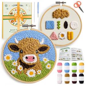 lot 8058 image: CYANFOUR Punch Needle Kits for Beginner, DIY Punch Needle Kit Adults Beginner Include 2 Pre-printed Fabrics, Embroidery Hoop, Threads, Easy for Adults and Children, Craft Gifts and Decorations 2020cm