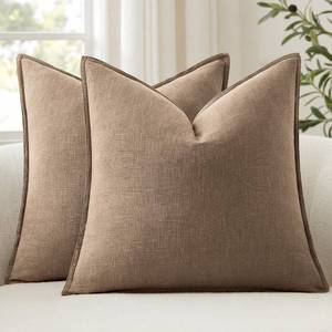 lot 8082 image: ANRODUO Pack of 2 Decorative Linen Pillow Covers Coco Brown Euro Sham Neutral Farmhouse Boho Soild Cushion Case Soft Accent Pillowcase for Couch Sofa Bedroom Living Room Home Decor 24 x 24 Inch