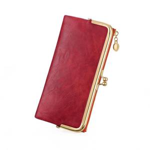 lot 8106 image: GOIACII Womens Wallet Ladies Vintage Billfold Compact Card Holder Long Zip Clutch Purse with Kiss Lock Red
