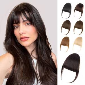 lot 8111 image: EINAEY Bangs Hair Clip - Brown Black Clip in Bangs Real Human Hair, Fake Bangs Clip on Bangs for Women Fringe with Temples Wispy Bangs Hair Extensions for Daily Wear