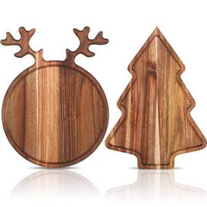 lot 8119 image: Umigy 2 Pcs Christmas Charcuterie Boards Christmas Tree Wooden Cutting Board with Handle Antler Acacia Wood Cute Cutting Board for Cheese Fruit Bread Salad Vegetables Snack Dessert