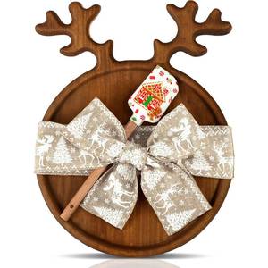 lot 8120 image: Funnymoom Christmas Cutting Board Gift Christmas Antler Cutting Board with Santa Shaped Scraper and Ribbon Charcuterie Boards Wooden Serving Tray for Cheese Fruit Bread Salad Vegetables Snack Dessert